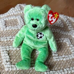 Ty Lime Green Soccer Bear Plush